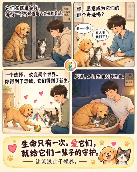 Opal Paws 漫画：一个人领养了收容所里等待的小狗