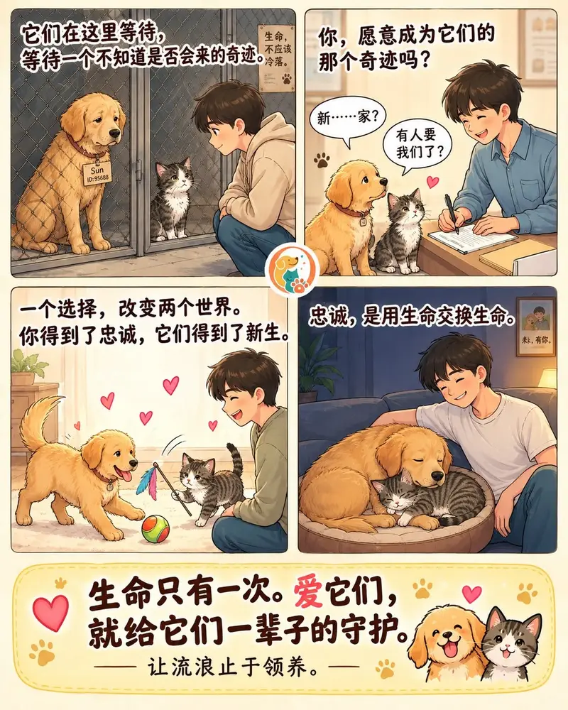 Opal Paws 漫画：一个人领养了在收容所等待的小狗