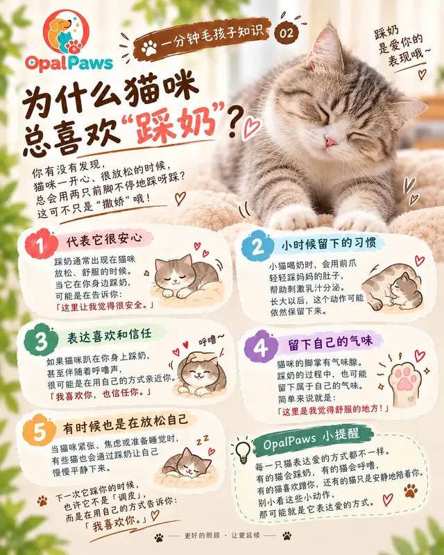 Opal Paws graphic (in Chinese) explaining why cats knead
