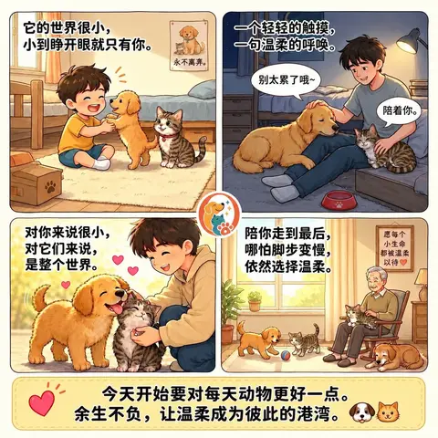 Opal Paws 漫画：一个人从小到老，一直有狗狗和猫咪陪伴