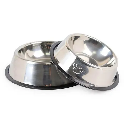 Two stainless-steel pet bowls