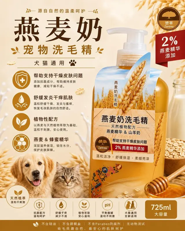 Zantrea 燕麦奶宠物洗毛精宣传图